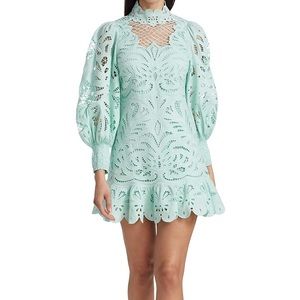 Alice and Olivia Yazmin Puff Sleeve Eyelet Lace Dress